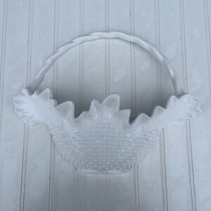 Vintage Burwood 1984 White Hobnail Wall Pocket Basket Milk Glass Style